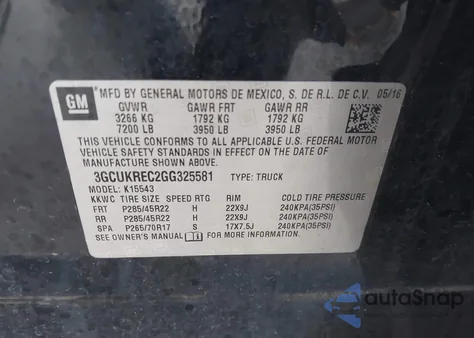 2016 Chevrolet Silverado 1500 2Lt z USA, uszkodzony, nr VIN 3GCUKREC2GG325581